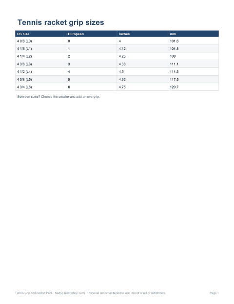 Preview of the first page of Grip chart (PDF/DOCX)