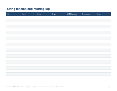 Preview of the first page of Restring log (PDF/DOCX/XLSX)